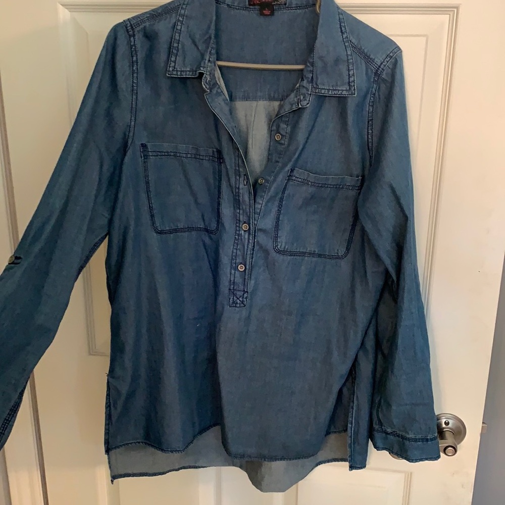 Denim long sleeve shirt with 3/4 button up